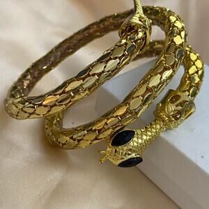 Gold Snake Coil bracelet with Black Stone Accents